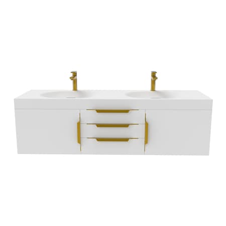 Castello Usa Thames 60-inch White Vanity Set with White Top and Gold Handles CB-MC-60W-GLD-20146-WH